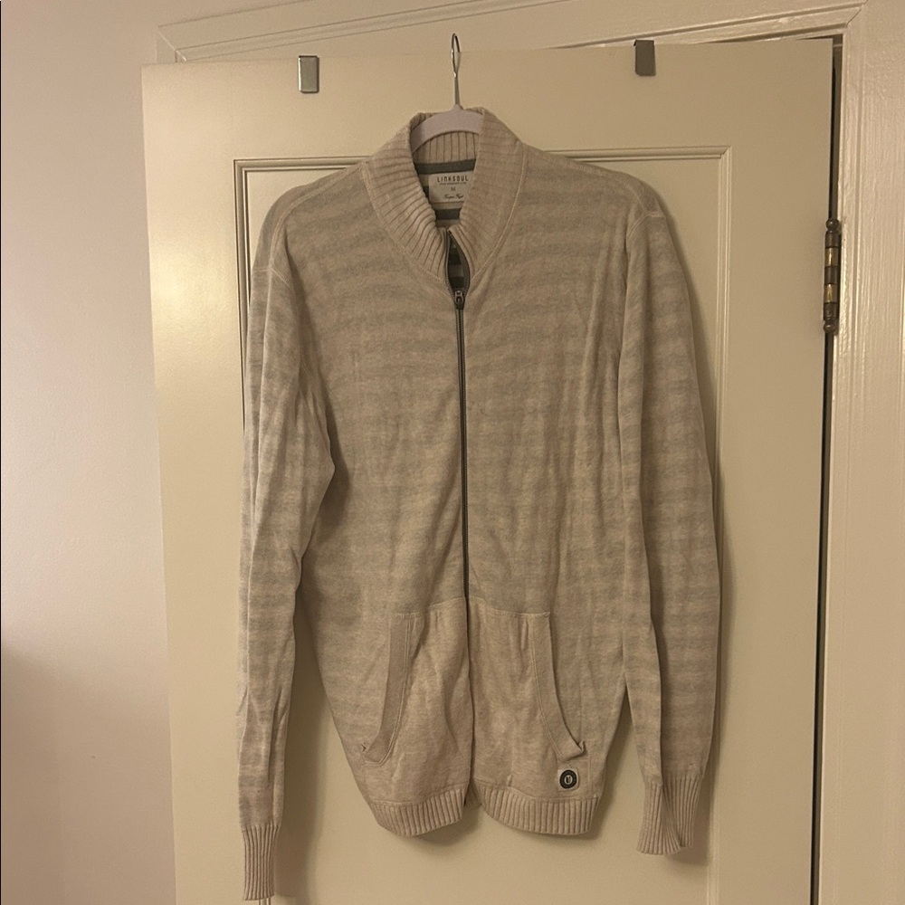 LinkSoul Beige Striped Zip-Up Sweater